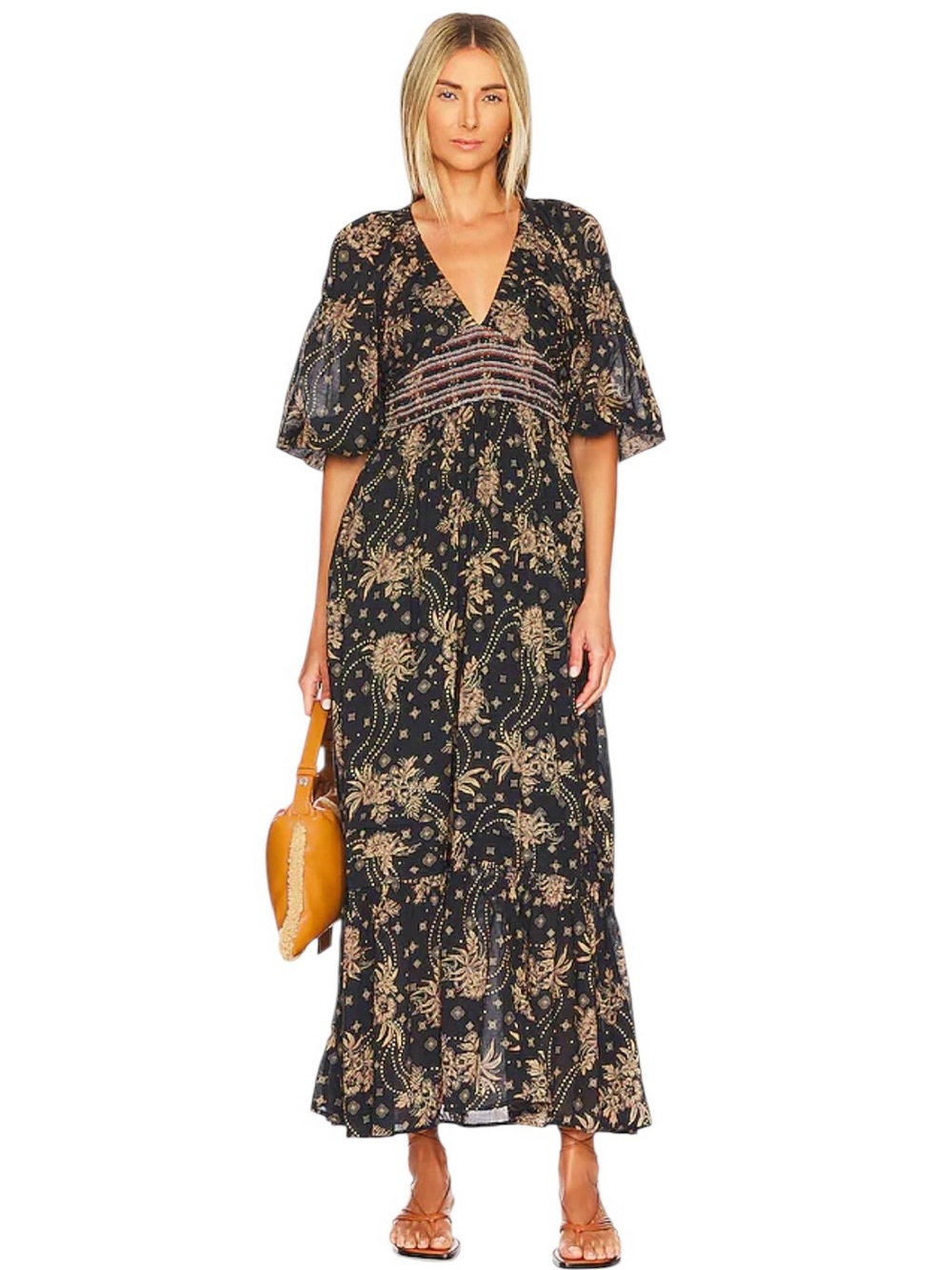 Free People Golden Hour Maxi Dress Black Combo Size S